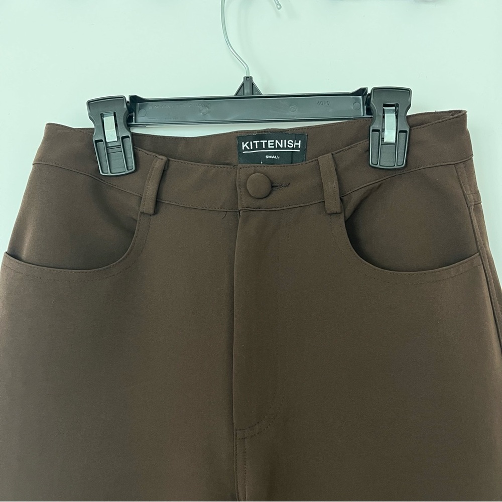 Kittenish Small Chocolate Brown High Waisted Trouser Pants - Picture 4 of 8